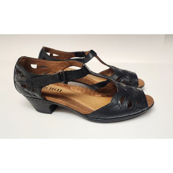 Cobb Hill by New Balance Womens Black Leather Open Toe Sandals Wedge Buckle 9.5M - Picture 4 of 16